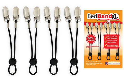 Bed Band Not Made in China. 100% USA Worker Assembled.. Bed Sheet Holder,  Gripper, Suspender and Strap. Smooth any Sheets on any Bed. Sleep Better.