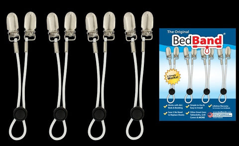  Bed Band Not Made in China. 100% USA Worker Assembled.. Bed  Sheet Holder, Gripper, Suspender and Strap. Smooth any Sheets on any Bed.  Sleep Better. Patented.,Black,1 Pack (4 Bands) : Home